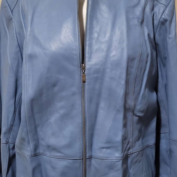 Blue Leather zip up Jacket with zip sleeves - Picture 1 of 6